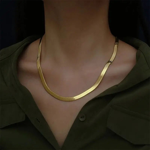 18K Gold Plated 925 Sterling Silver Flat Chain Necklace – Luxury Choker for Women - VeauBeauty