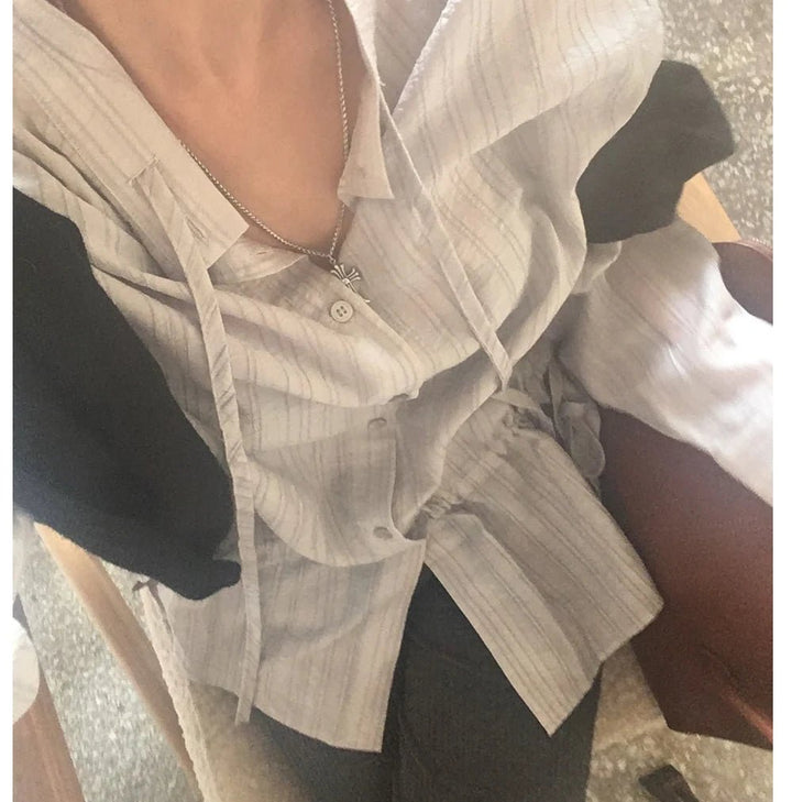 2025 Chic White Belted Shirt – Slimming Waist Tie & French Style for Spring - VeauBeauty