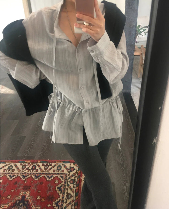 2025 Chic White Belted Shirt – Slimming Waist Tie & French Style for Spring - VeauBeauty