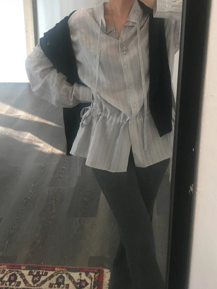 2025 Chic White Belted Shirt – Slimming Waist Tie & French Style for Spring - VeauBeauty