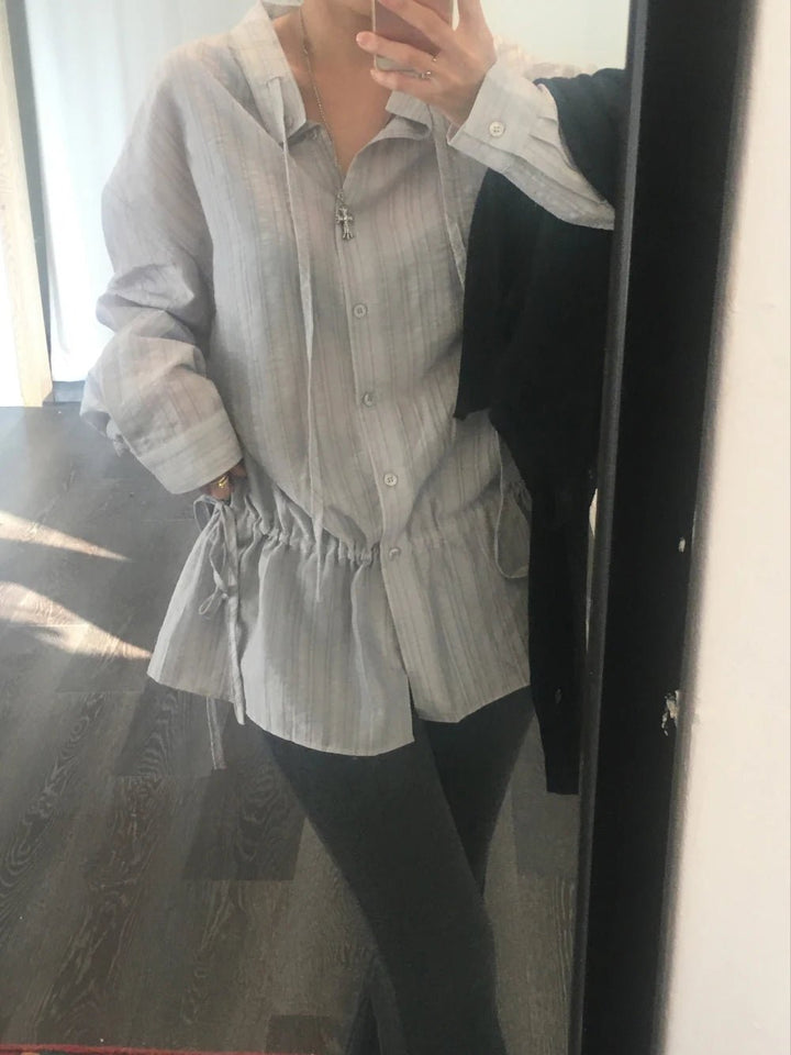 2025 Chic White Belted Shirt – Slimming Waist Tie & French Style for Spring - VeauBeauty