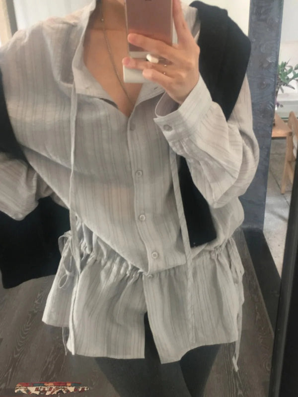 2025 Chic White Belted Shirt – Slimming Waist Tie & French Style for Spring - VeauBeauty