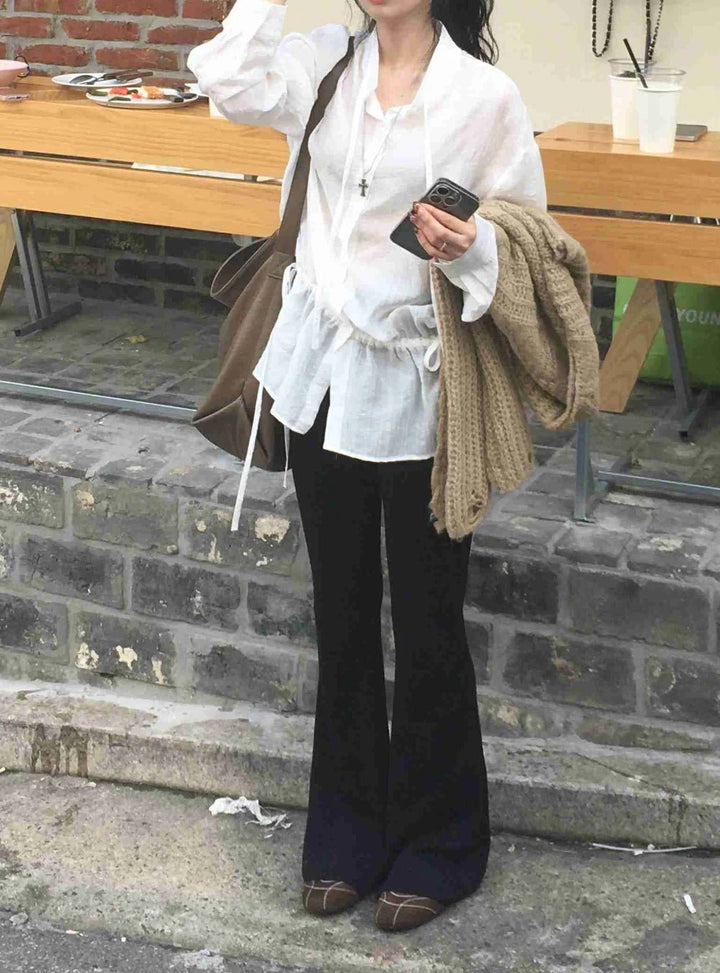2025 Chic White Belted Shirt – Slimming Waist Tie & French Style for Spring - VeauBeauty