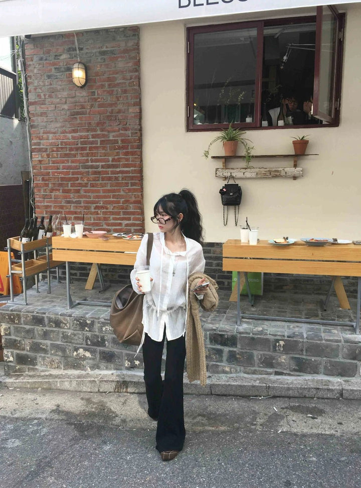 2025 Chic White Belted Shirt – Slimming Waist Tie & French Style for Spring - VeauBeauty