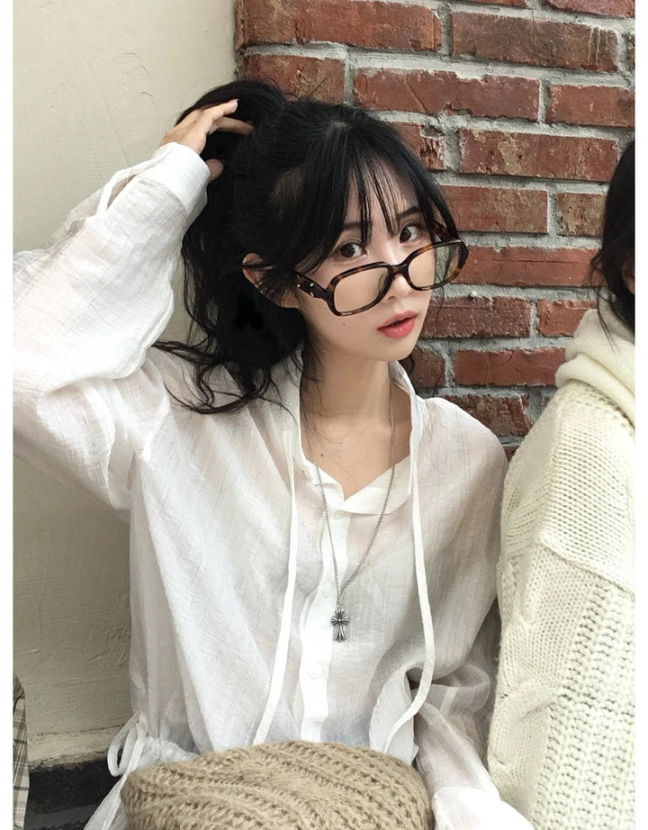 2025 Chic White Belted Shirt – Slimming Waist Tie & French Style for Spring - VeauBeauty