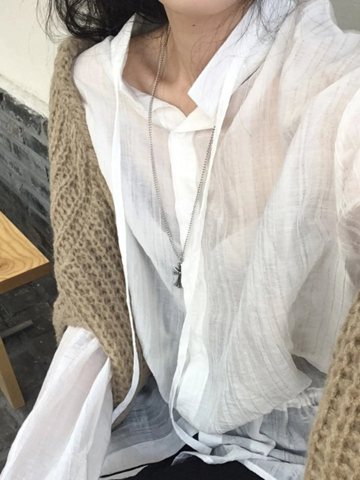 2025 Chic White Belted Shirt – Slimming Waist Tie & French Style for Spring - VeauBeauty