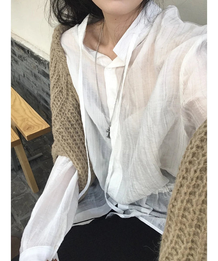2025 Chic White Belted Shirt – Slimming Waist Tie & French Style for Spring - VeauBeauty