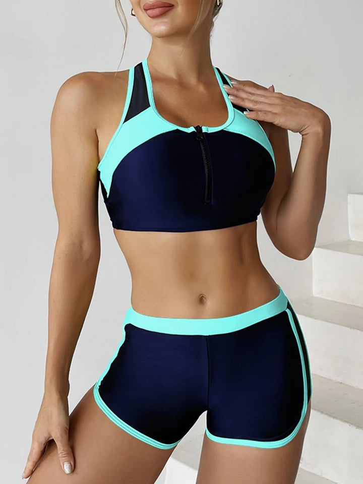 2025 Patchwork Two - Piece Bikini Set – Nylon Spandex Colorblock Swimwear for Women - VeauBeauty