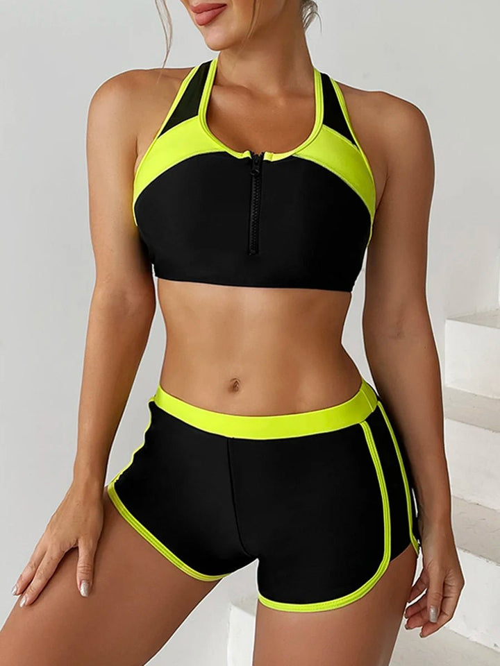 2025 Patchwork Two - Piece Bikini Set – Nylon Spandex Colorblock Swimwear for Women - VeauBeauty