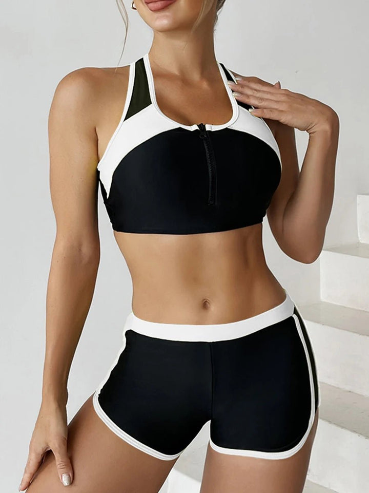2025 Patchwork Two - Piece Bikini Set – Nylon Spandex Colorblock Swimwear for Women - VeauBeauty