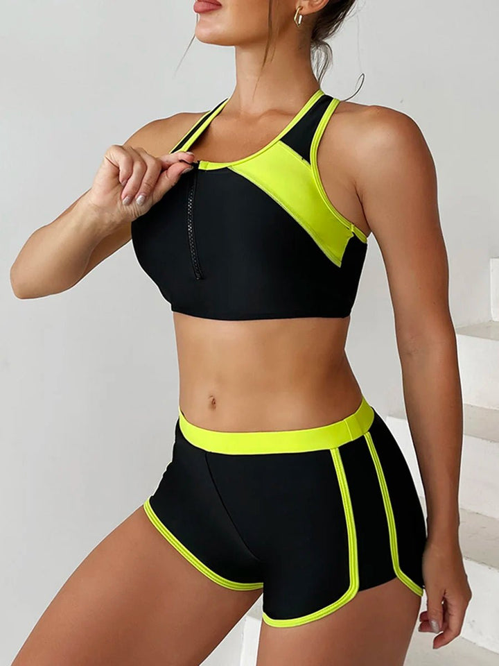 2025 Patchwork Two - Piece Bikini Set – Nylon Spandex Colorblock Swimwear for Women - VeauBeauty