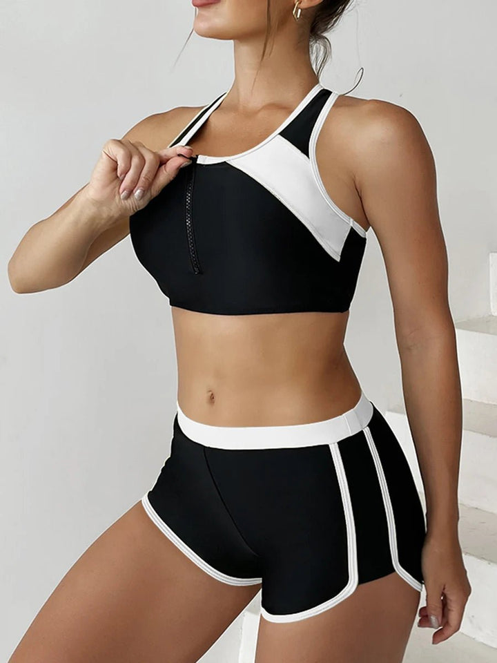 2025 Patchwork Two - Piece Bikini Set – Nylon Spandex Colorblock Swimwear for Women - VeauBeauty