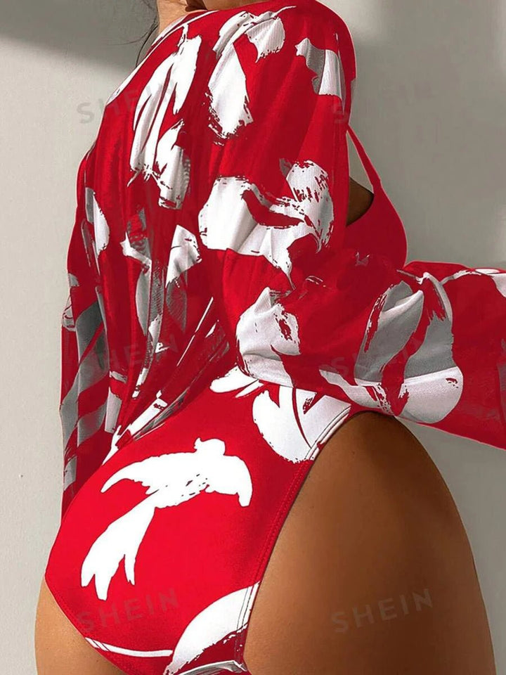 2025 Print 3 Pieces High Waist Bikini & Long Sleeve Kimono Swimsuit Women For Women - VeauBeauty