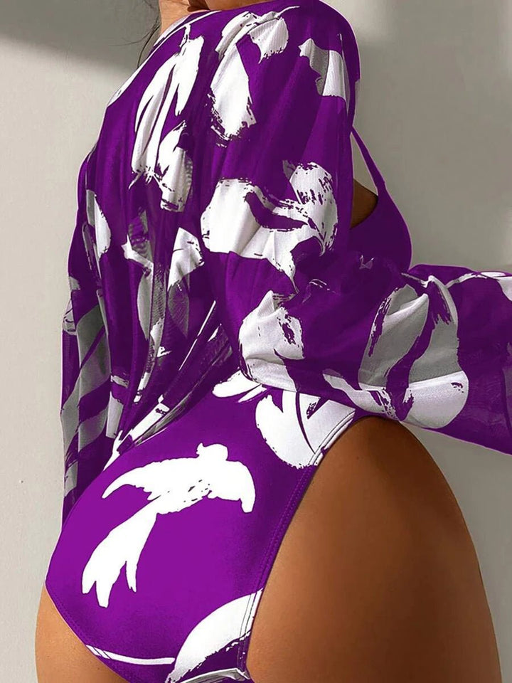 2025 Print 3 Pieces High Waist Bikini & Long Sleeve Kimono Swimsuit Women For Women - VeauBeauty