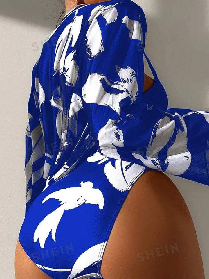 2025 Print 3 Pieces High Waist Bikini & Long Sleeve Kimono Swimsuit Women For Women - VeauBeauty