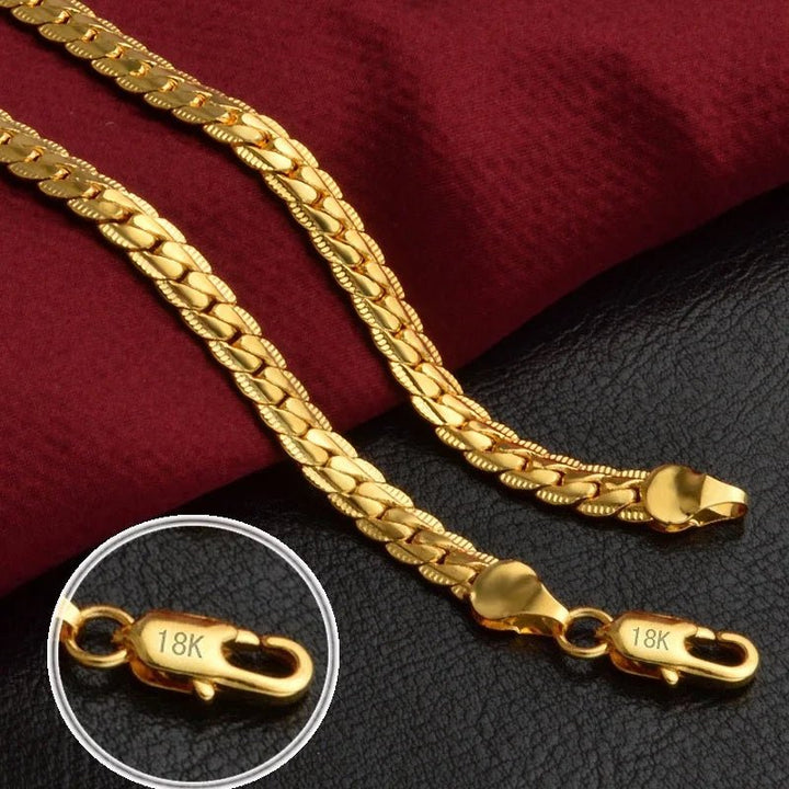 925 Sterling Silver 18K Gold 6MM Chain Necklace and Bracelet Set – Classic Wedding Party Jewelry Gifts - VeauBeauty