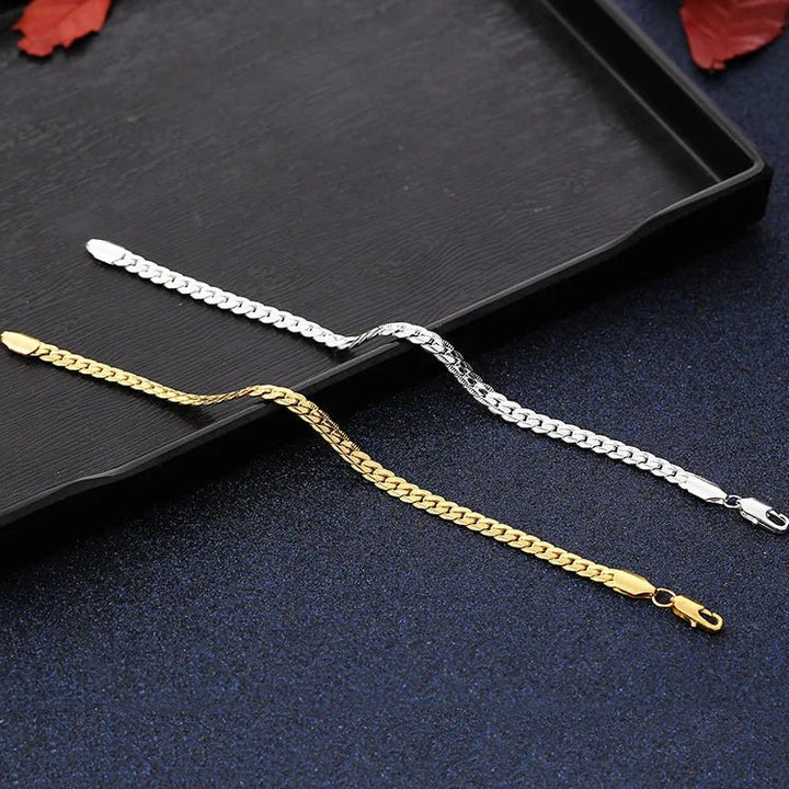 925 Sterling Silver 18K Gold 6MM Chain Necklace and Bracelet Set – Classic Wedding Party Jewelry Gifts - VeauBeauty