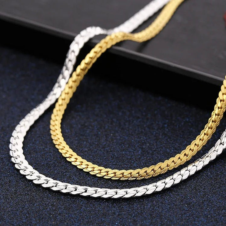 925 Sterling Silver 18K Gold 6MM Chain Necklace and Bracelet Set – Classic Wedding Party Jewelry Gifts - VeauBeauty