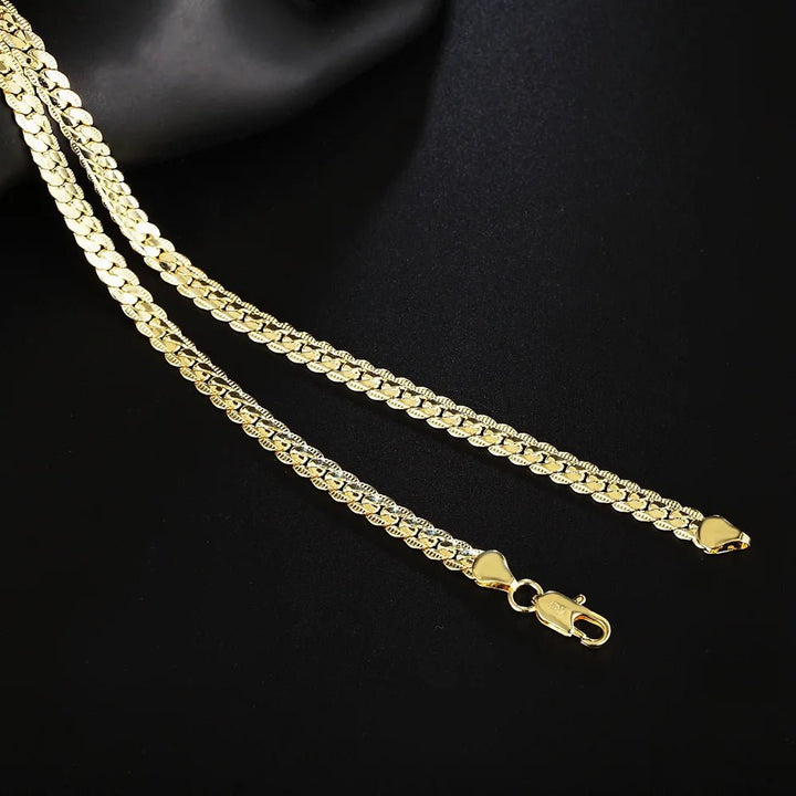 925 Sterling Silver 18K Gold 6MM Chain Necklace and Bracelet Set – Classic Wedding Party Jewelry Gifts - VeauBeauty