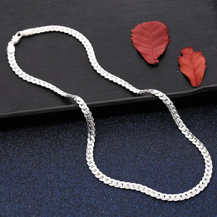 925 Sterling Silver 18K Gold 6MM Chain Necklace and Bracelet Set – Classic Wedding Party Jewelry Gifts - VeauBeauty