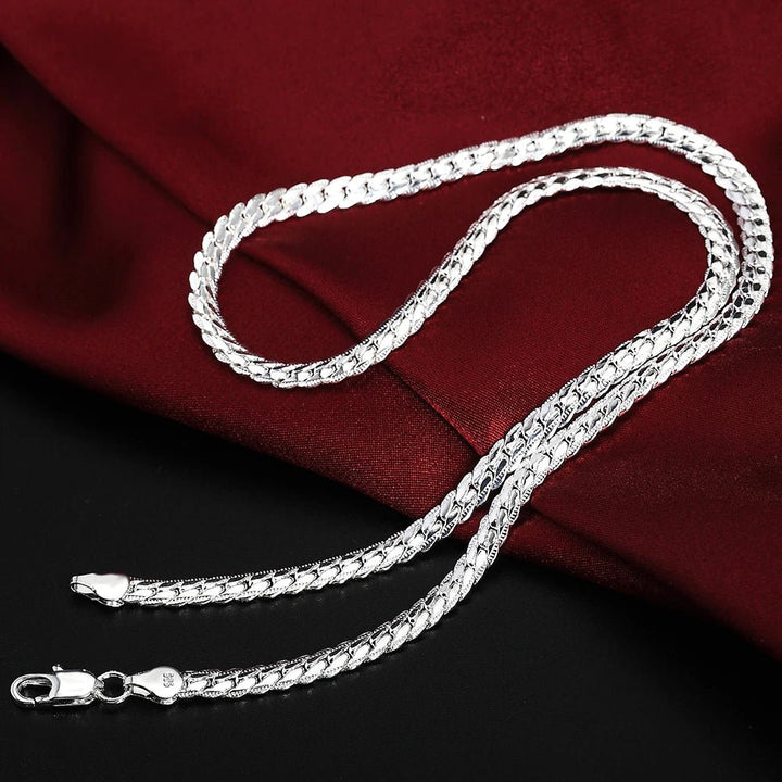 925 Sterling Silver 18K Gold 6MM Chain Necklace and Bracelet Set – Classic Wedding Party Jewelry Gifts - VeauBeauty