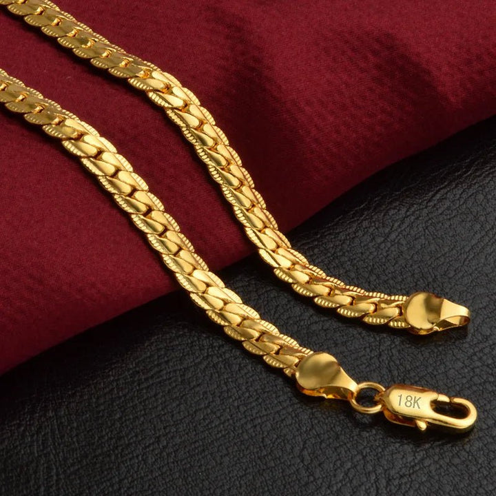 925 Sterling Silver 18K Gold 6MM Chain Necklace and Bracelet Set – Classic Wedding Party Jewelry Gifts - VeauBeauty
