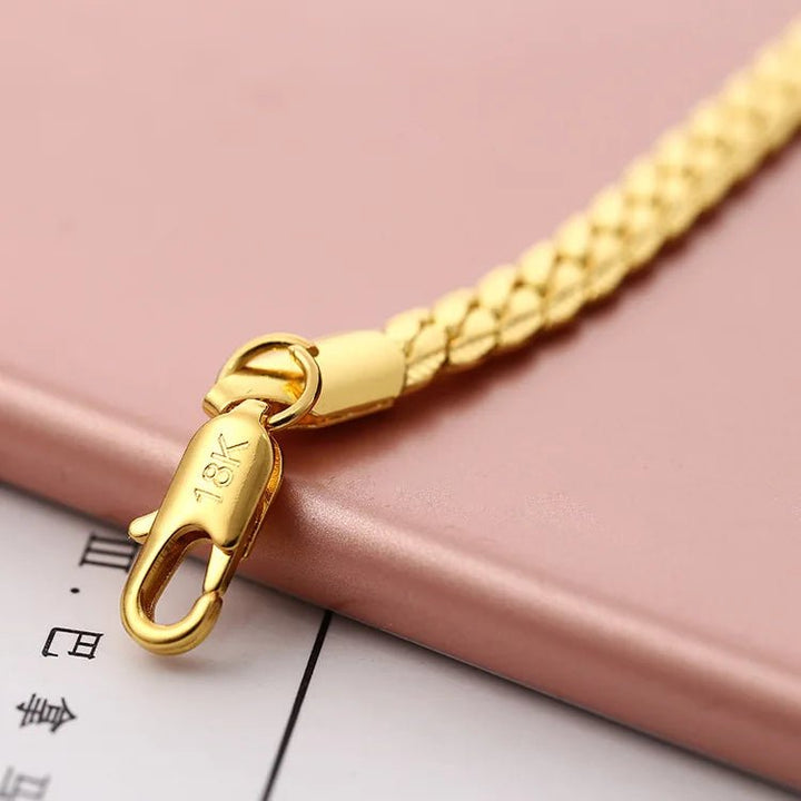 925 Sterling Silver 18K Gold 6MM Chain Necklace and Bracelet Set – Classic Wedding Party Jewelry Gifts - VeauBeauty