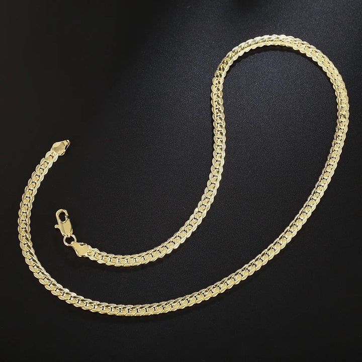 925 Sterling Silver 18K Gold 6MM Chain Necklace and Bracelet Set – Classic Wedding Party Jewelry Gifts - VeauBeauty