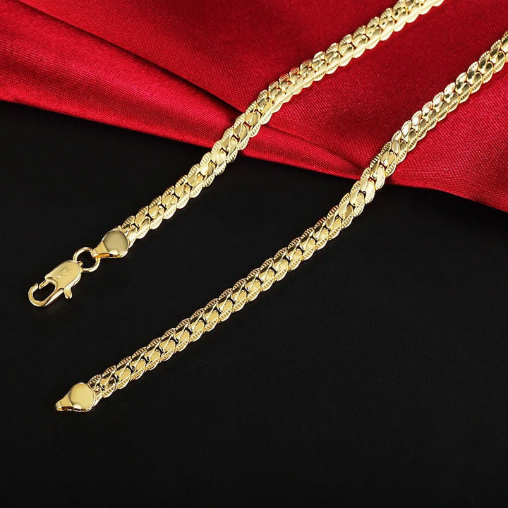 925 Sterling Silver 18K Gold 6MM Chain Necklace and Bracelet Set – Classic Wedding Party Jewelry Gifts - VeauBeauty
