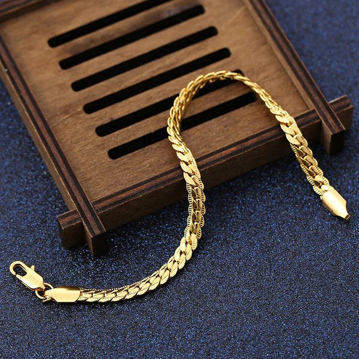 925 Sterling Silver 18K Gold 6MM Chain Necklace and Bracelet Set – Classic Wedding Party Jewelry Gifts - VeauBeauty