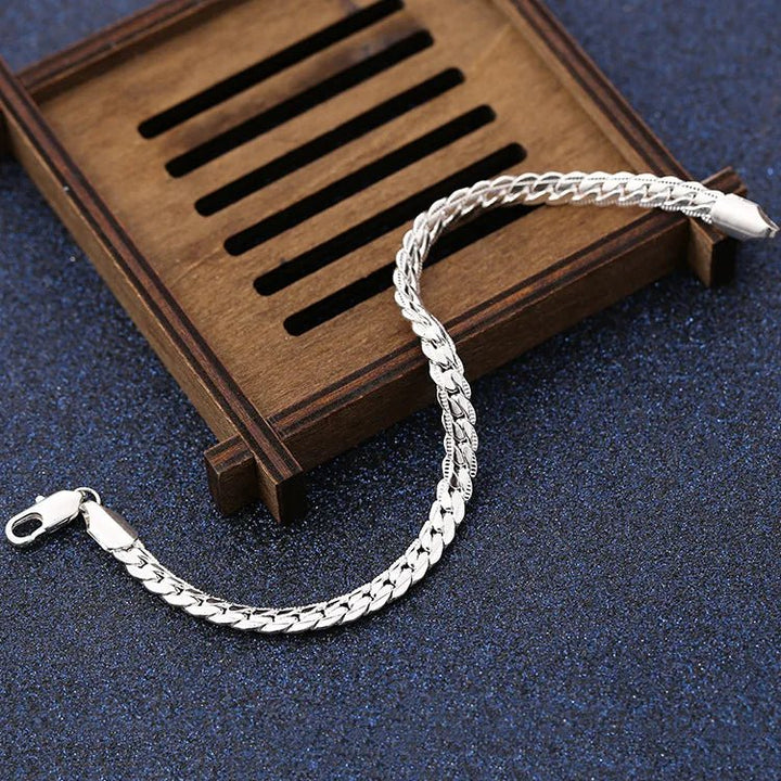 925 Sterling Silver 18K Gold 6MM Chain Necklace and Bracelet Set – Classic Wedding Party Jewelry Gifts - VeauBeauty