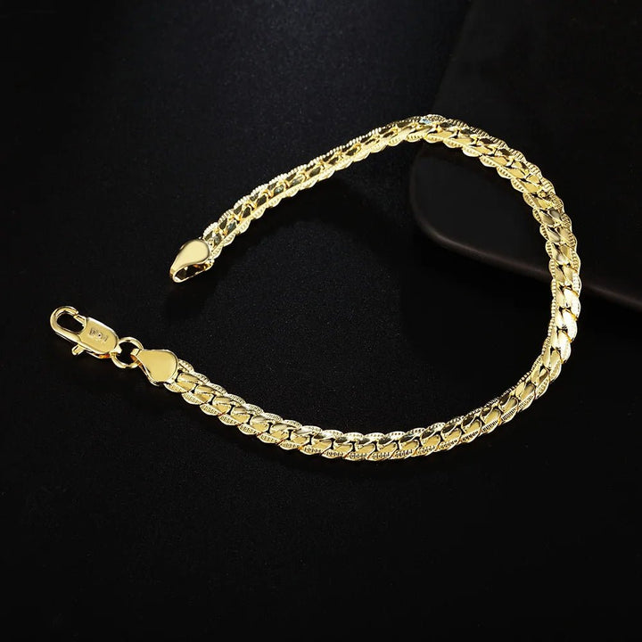 925 Sterling Silver 18K Gold 6MM Chain Necklace and Bracelet Set – Classic Wedding Party Jewelry Gifts - VeauBeauty