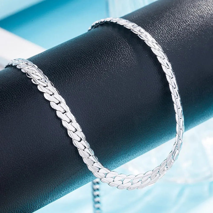 925 Sterling Silver 18K Gold 6MM Chain Necklace and Bracelet Set – Classic Wedding Party Jewelry Gifts - VeauBeauty