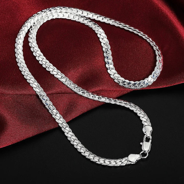 925 Sterling Silver 18K Gold 6MM Chain Necklace and Bracelet Set – Classic Wedding Party Jewelry Gifts - VeauBeauty