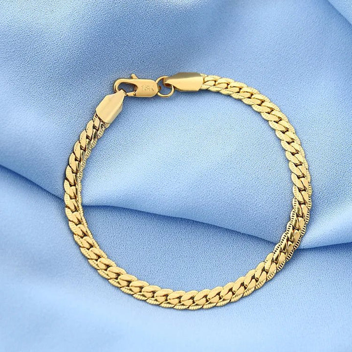 925 Sterling Silver 18K Gold 6MM Chain Necklace and Bracelet Set – Classic Wedding Party Jewelry Gifts - VeauBeauty