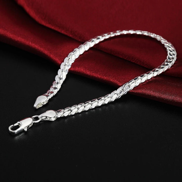 925 Sterling Silver 18K Gold 6MM Chain Necklace and Bracelet Set – Classic Wedding Party Jewelry Gifts - VeauBeauty