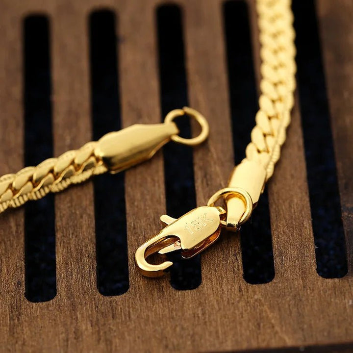 925 Sterling Silver 18K Gold 6MM Chain Necklace and Bracelet Set – Classic Wedding Party Jewelry Gifts - VeauBeauty
