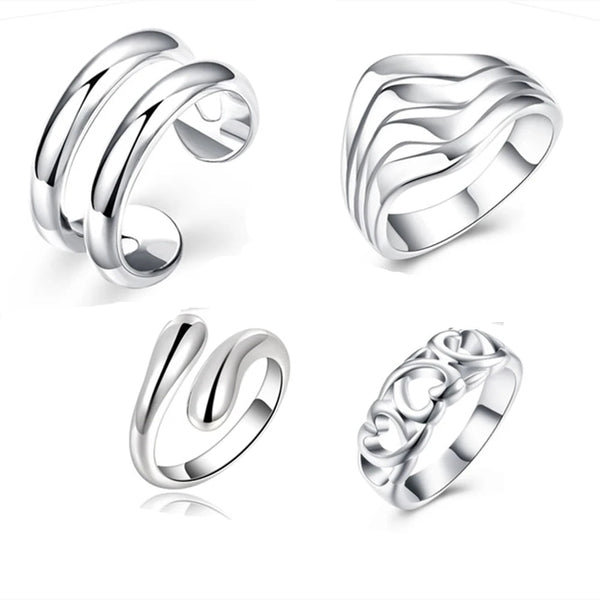 925 Sterling Silver 4 - Piece Heart Ring Set – Boho Knuckle Wedding Jewelry for Women - VeauBeauty
