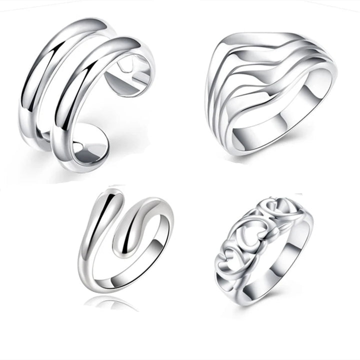 925 Sterling Silver 4 - Piece Heart Ring Set – Boho Knuckle Wedding Jewelry for Women - VeauBeauty