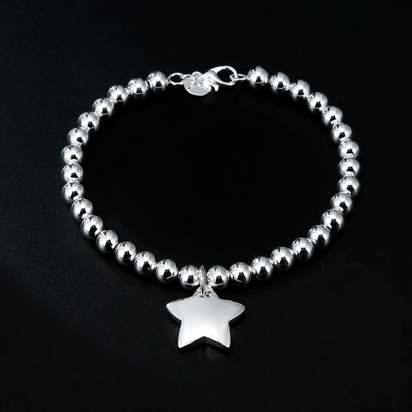 925 Sterling Silver 4MM Bead Chain Star Pendant Bracelet – Elegant Women's Jewelry - VeauBeauty