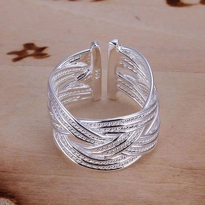 925 Sterling Silver Adjustable Open Ring – Bridal Wedding Engagement Jewelry - VeauBeauty