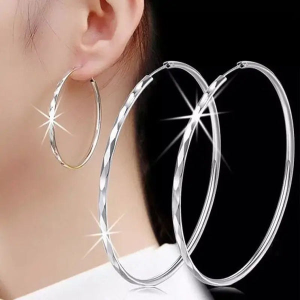 925 Sterling Silver Big Hoop Earrings – 5CM Luxury Circle Design for Women - VeauBeauty