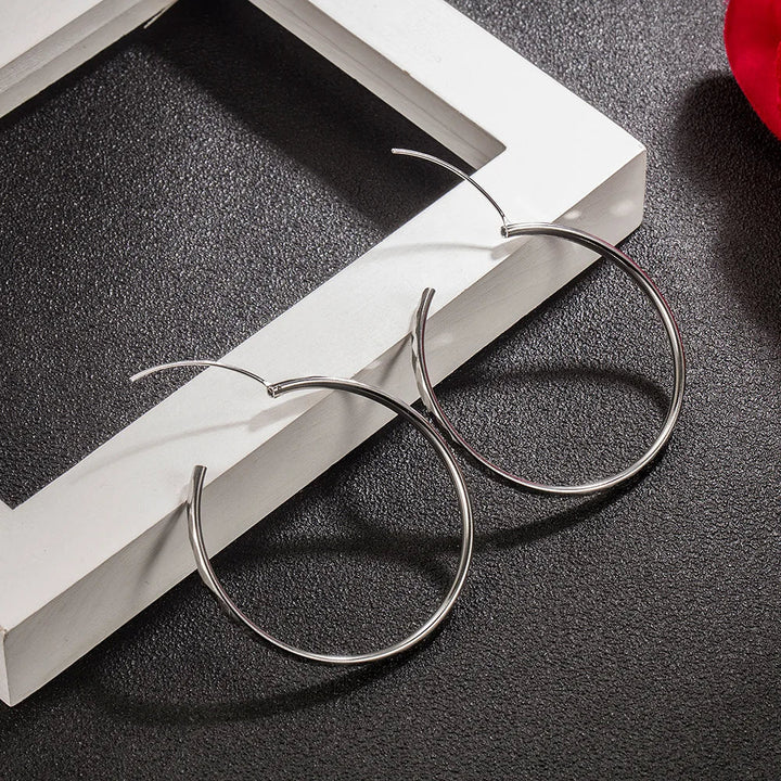 925 Sterling Silver Big Hoop Earrings – 5CM Luxury Circle Design for Women - VeauBeauty
