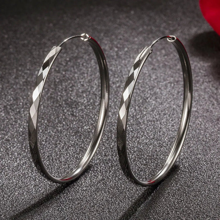 925 Sterling Silver Big Hoop Earrings – 5CM Luxury Circle Design for Women - VeauBeauty