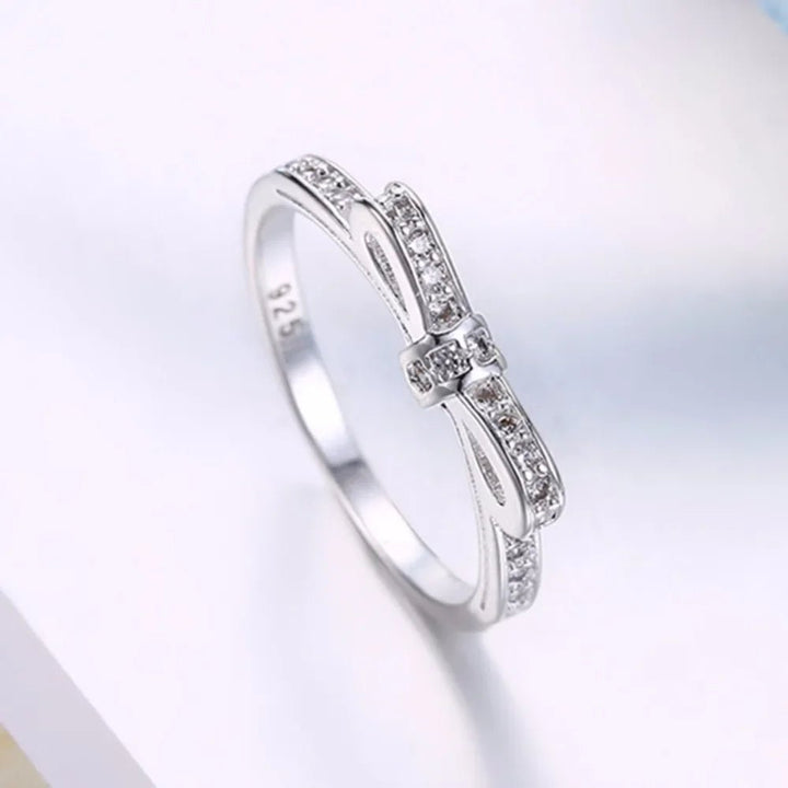 925 Sterling Silver Bow Tie Ring – CZ Crystal Wedding Jewelry for Women - VeauBeauty