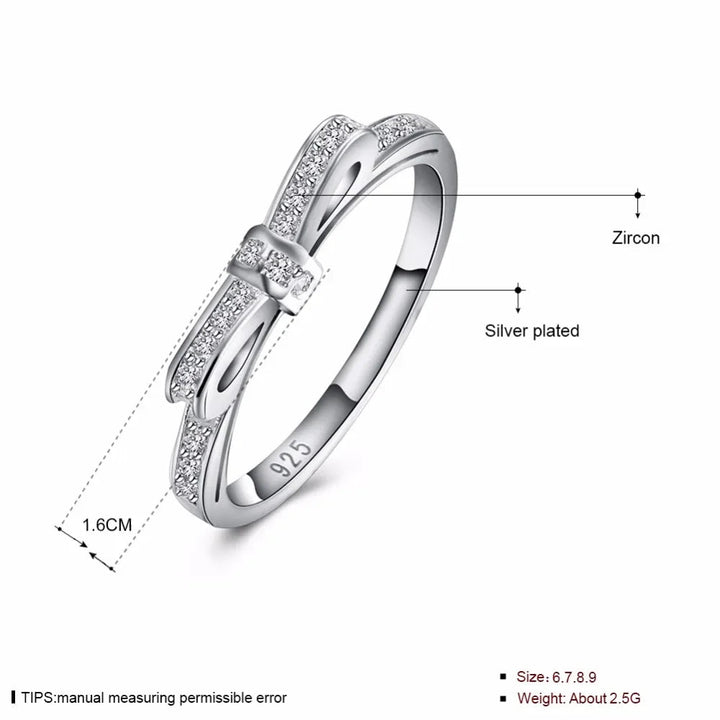 925 Sterling Silver Bow Tie Ring – CZ Crystal Wedding Jewelry for Women - VeauBeauty