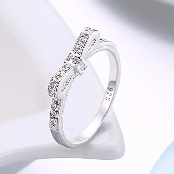 925 Sterling Silver Bow Tie Ring – CZ Crystal Wedding Jewelry for Women - VeauBeauty