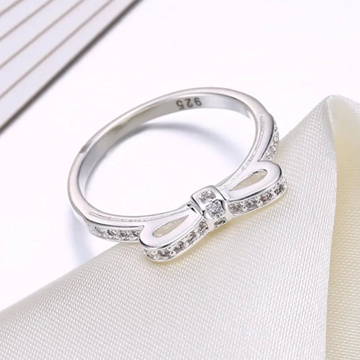 925 Sterling Silver Bow Tie Ring – CZ Crystal Wedding Jewelry for Women - VeauBeauty