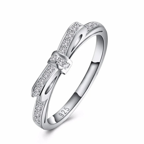 925 Sterling Silver Bow Tie Ring – CZ Crystal Wedding Jewelry for Women - VeauBeauty