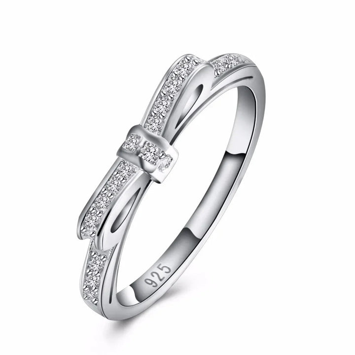 925 Sterling Silver Bow Tie Ring – CZ Crystal Wedding Jewelry for Women - VeauBeauty